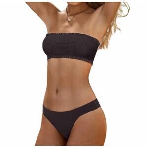 NEW PILY Q smocked bandeau bikini top in coco